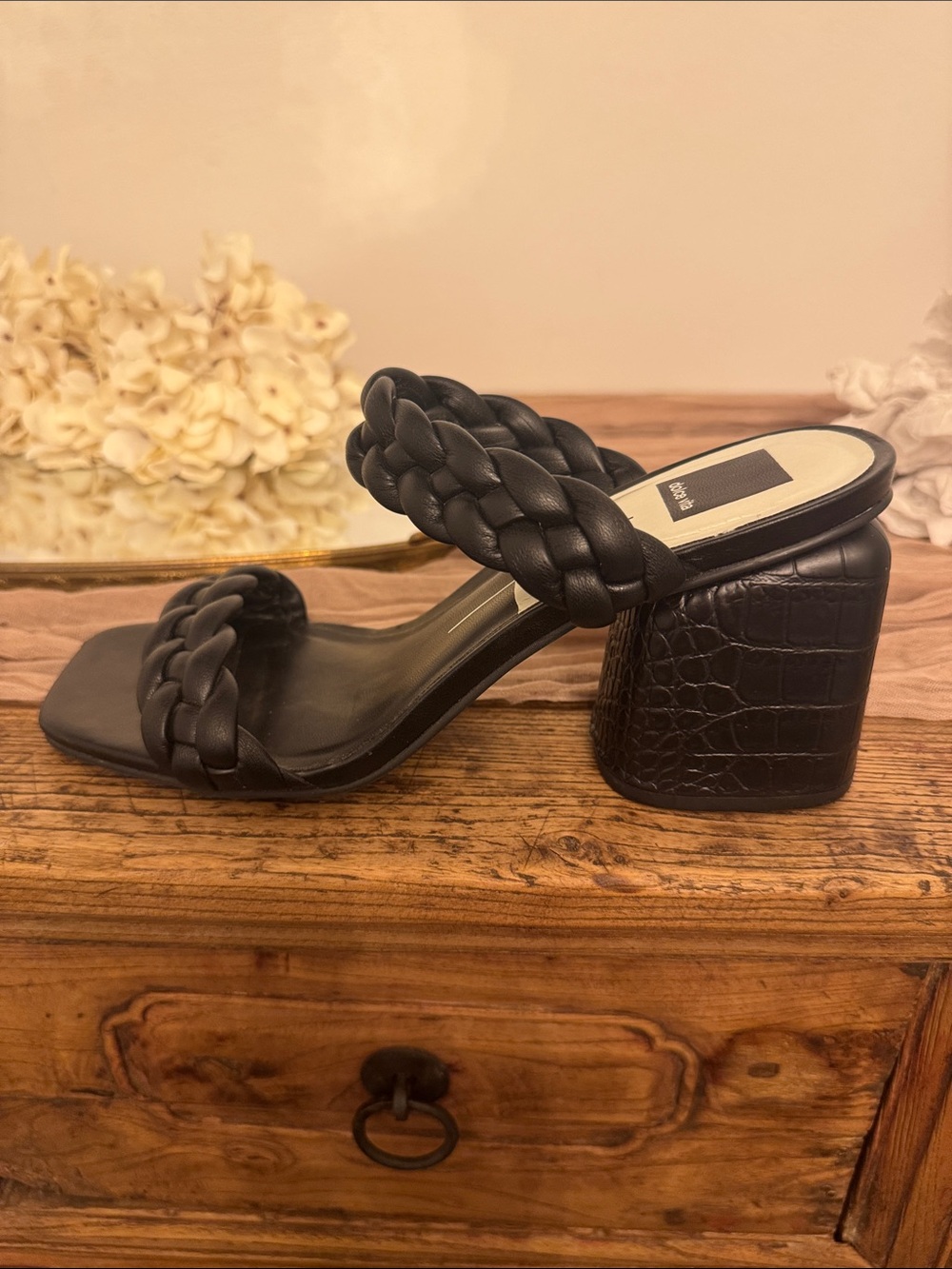 Dolce Vita Braided Black Block Heel Sandals